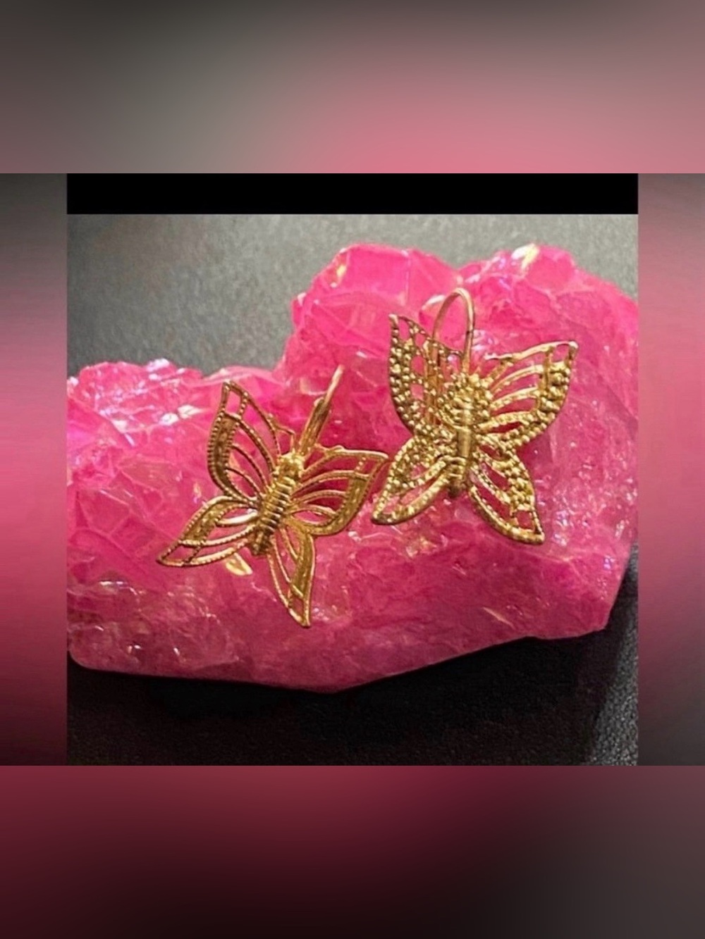 Vintage Gold Tone Pierced Butterfly Earrings #6470